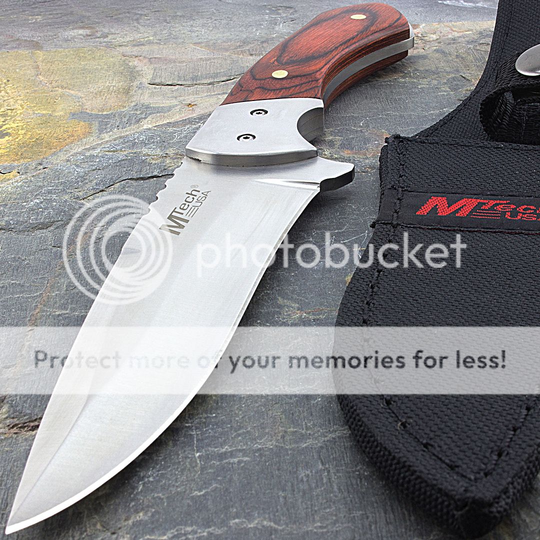9" MTECH USA WOOD HANDLE HUNTING KNIFE w/ SHEATH Survival Tactical Fixed Blade eBay